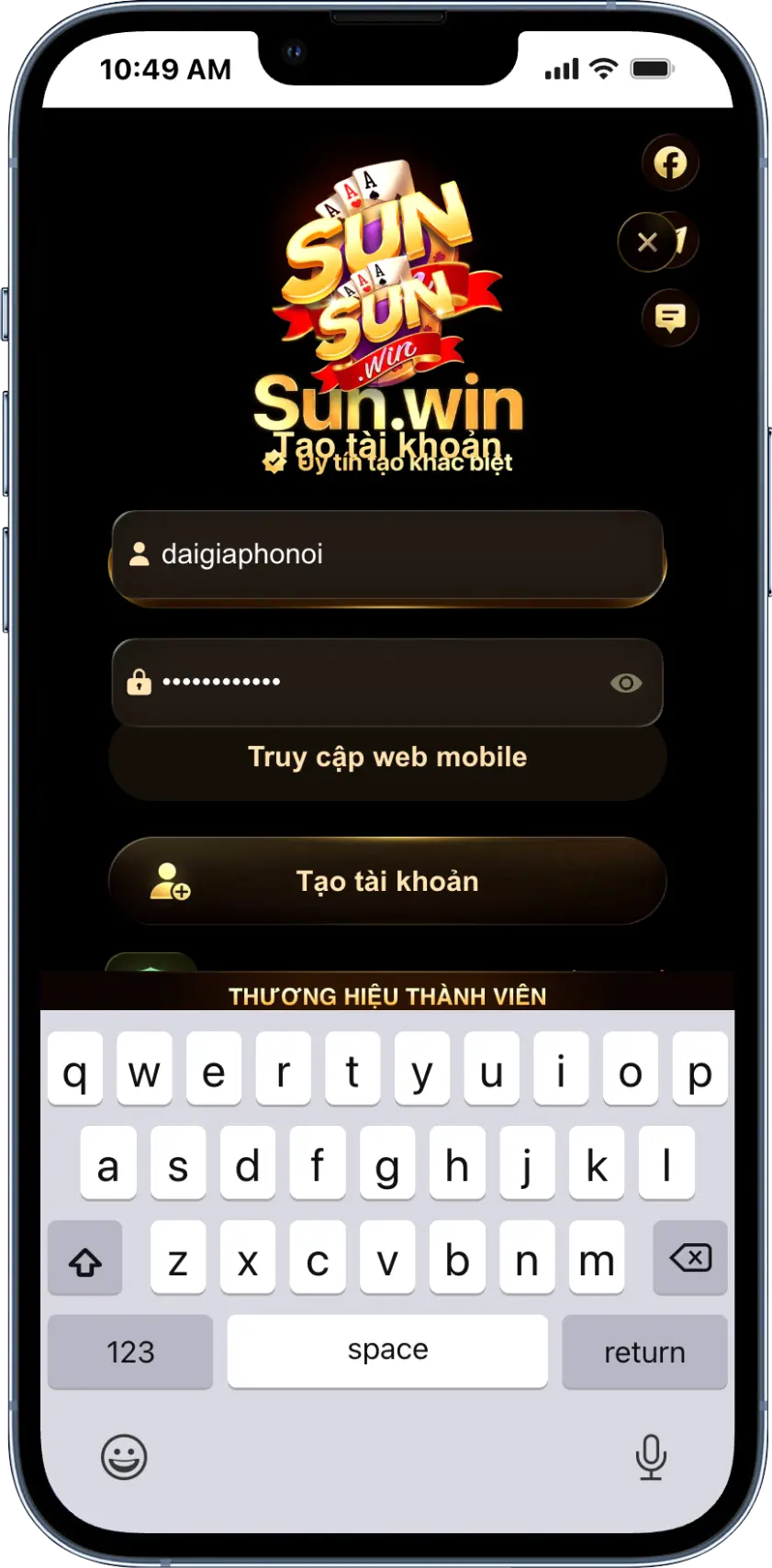 Ghi tài khoản và mật khẩu